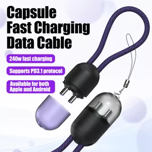 PD 240W 0.2m USB C to USB C Fast Charger Capsule Storage Charging Data Cable - Picture 1 of 15