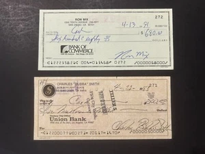 "CHARLES (BUBBA) SMITH" and RON MIX SIGNED PERSONAL CHECKS (2) - Picture 1 of 2