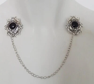 Мужской круглый черный оникс 1 карат для свадьбы и юбилейной вечеринки цепочка зажим для воротника - Изображение 1 из 4