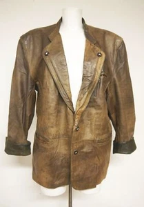 80s vintage distler leather janker smooth leather brown traditional jacket size 26 / 52 - Picture 1 of 7