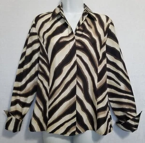 Lafayette 148 New York 100% Silk Blouse Brown Black Tan Zebra Animal Print Sz 2 - Picture 1 of 8