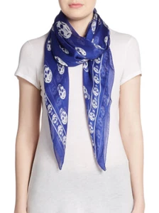 ALEXANDER MCQUEEN Alexander Mcqueen Skinny Skull Scarf in PERWINKLE/BLUE - Picture 1 of 2