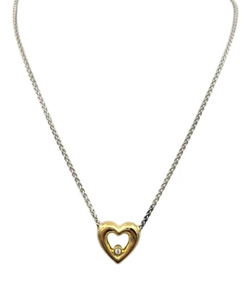 Collar Movado Corazón con Diamante Oro Amarillo 18k Cadena Plata Esterlina 16 pulgadas Foto 1 de 4