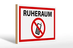 Holzschild Hinweis 30x20 cm Ruheraum Handy verboten Holz Deko Schild wooden sign - Bild 1 von 5