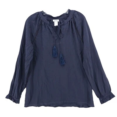 SUNDANCE синий 100% шелк блузка кисточки бисером размер маленький - Изображение 1 из 4