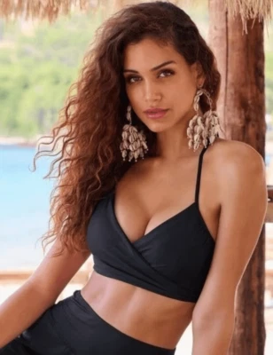 NWT Carmen Marc Valvo Wrap Halter Black Underwire Swim Sense Twist Bikini Top XS - Image 1 of 3