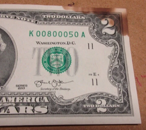 2013 Dallas $2 Bill Trinary - 6 zeroes-sadly- it has a stain Cover