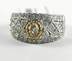 Natural Oval Diamond Solitaire Cluster Wide Ring Band 14k White Gold .86Ct - Picture 1 of 8