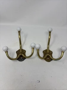2 ganci appendiabiti appendiabiti vintage ottone porcellana pomello da parete - Foto 1 di 8