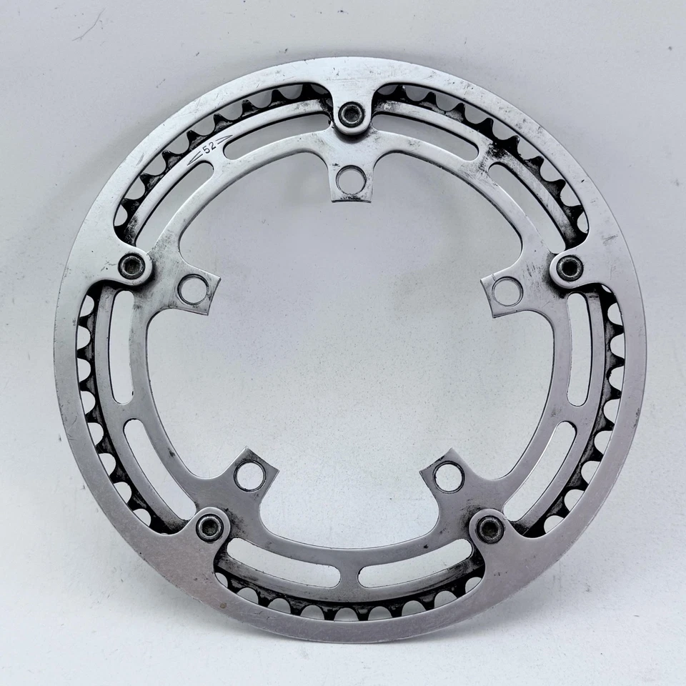 Plato de bicicleta vintage 52T 5 pernos aleación plata protección integrada bicicleta A78 Foto 1 de 4