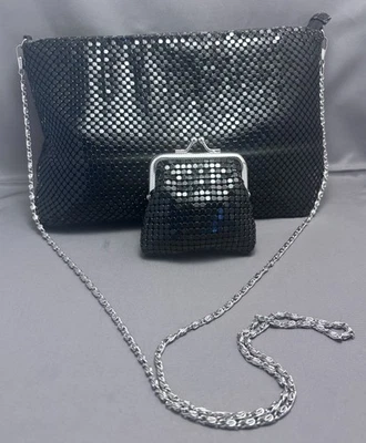 Bolso sin asas de malla negra vintage Whiting & Davis bolso de noche y monedero pequeño Foto 1 de 4