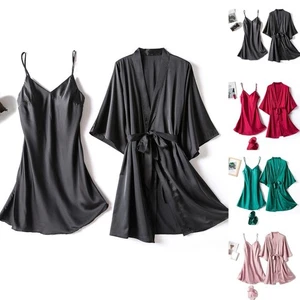 Imitation Silk Nightgown Polyester Spandex Blend Regular Length Nightwear - Picture 1 of 16