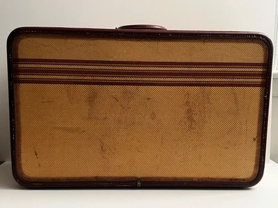 Vintage MCM Jet Age Leather Canvas & Brass Aero Pak Deluxe Modern Suitcase 26" - Image 1 of 4