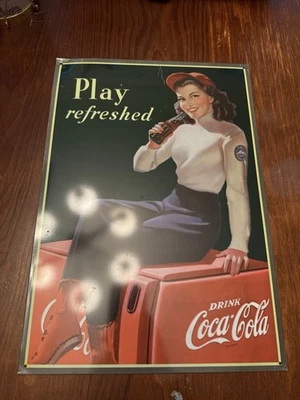 Coca Cola  Play Refreshed Tin Sign 16.5 x 11.5 Replica - Image 1 of 2