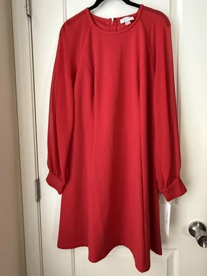Calvin Klein Dress Womens Size 12 Red Sheer Sleeves Casual Zipper NWT - Image 1 of 4