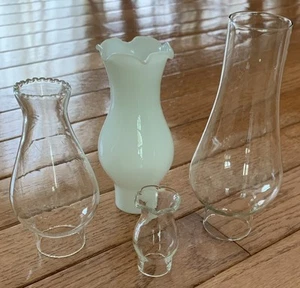 Vintage Lot Of 4 Glass Oil Lamp Chimney Clear & Milk Glass Miniature Small - Picture 1 of 6