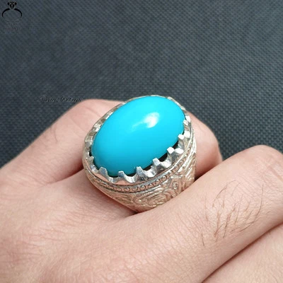 Anillo Turquesa Premium Bella Durmiente Neyshabur Feroza Plata 925 Hecho a Mano Foto 1 de 4