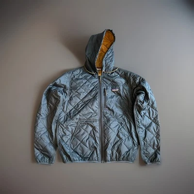 Patagonia Diamond Quilted puffer Bomber Jacket Mens Size Medium navy Hoodie - Image 1 of 4