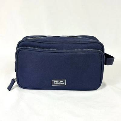 Authentic Prada Amber Homme Toiletry Travel Bag For Men Navy Blue Double Zipper - Image 1 of 4