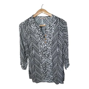 Soft Surroundings Rayon Tunic Size Medium Black White Geometric Tribal Print New - Picture 1 of 9