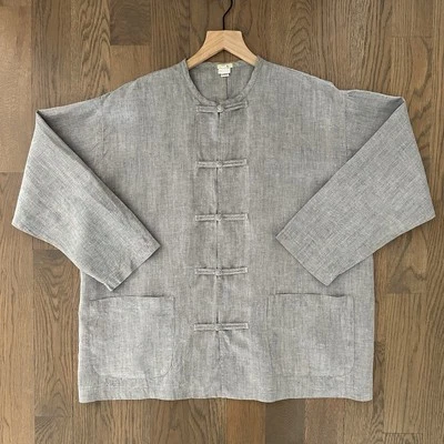 Chaqueta Dosa 100 % lino cuello redondo tareas en azul pálido gris jaspeado talla 3 M/L Foto 1 de 4