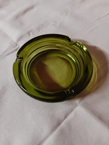 Vintage Small Circle Glass Ashtray Green Glass 4” - Picture 1 of 3