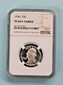 1956 NGC PF67 CAMEO 90% SILVER PROOF WASHINGTON QUARTER 25c - Picture 1 of 2
