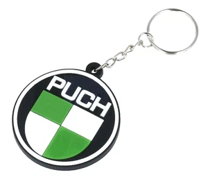 Schlüsselanhänger Gummi Logo Weiß/Schwarz mit Puch Emblem 49 mm Durchmesser - Picture 1 of 12