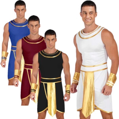 Men's Ancient Rome Halloween Costume Outfits Egyptian Tunic Dress with Collar - Image 1 of 4