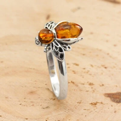 HONEY BALTIC AMBER BEE STERLING SILVER RING NEW WITH BOX - Image 1 of 4