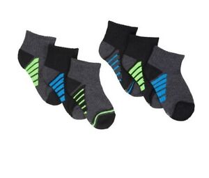 Starter 6-Pairs Boys' Ankle Socks Size L (3-9); Black/Blue/Green