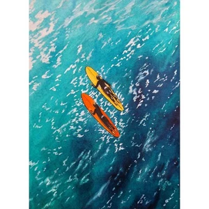 Seascape Painting Surfing Painting Ocean Art Original Art Watercolor Painting - Picture 1 of 5
