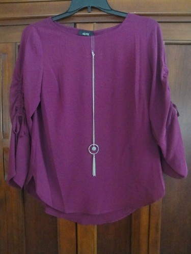Alyx Women's Tie 3 4 Sleeve Top with Silver Necklace Size: Med Color: Berry $49