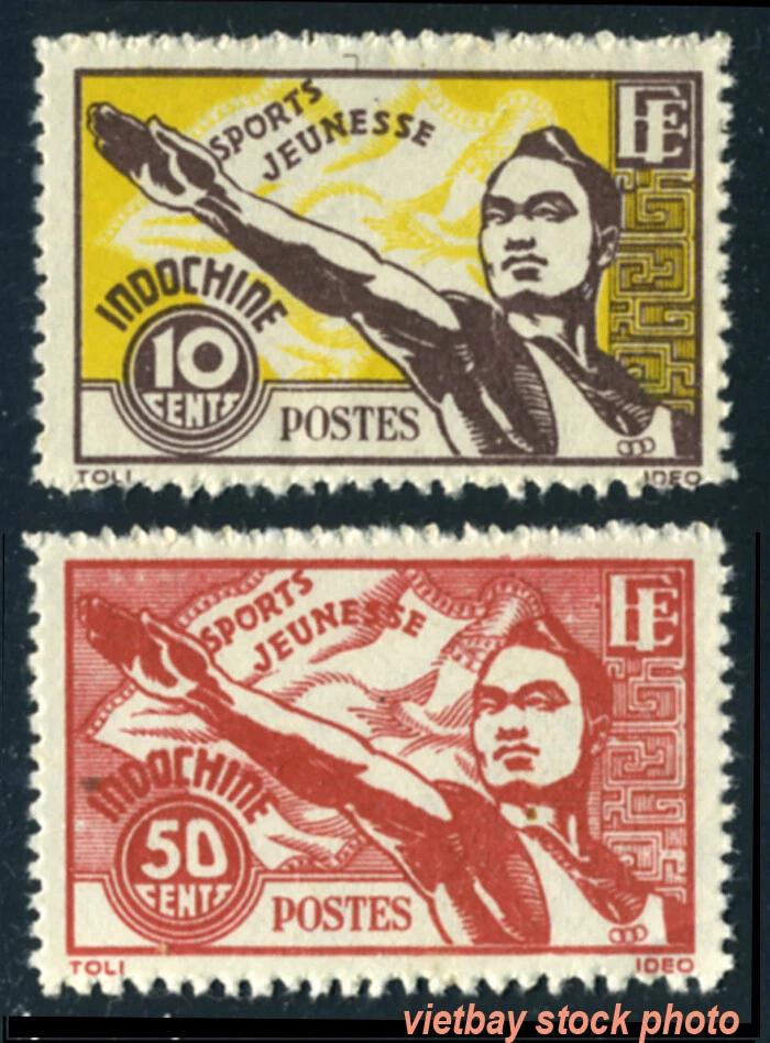印度支那/越南 1944 年体育:运动员向奥林匹克致敬 241-242 全新无标签 — 第 1/1 张图片