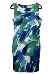 Calvin Klein Dress 10 Watercolor Sleeveless Knee Length Sheath Blue Green - Foto 1 di 7