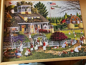 1000pc CHARLES WYSOCKI PUZZLE Women's Tennis LOVE Buffalo Games WITH POSTERs - Picture 1 of 4