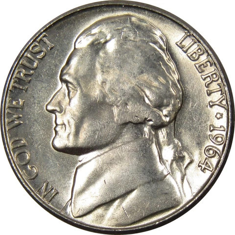1964 D Jefferson Nickel 5 Cent Piece BU Uncirculated Mint State 5c US Coin Cover