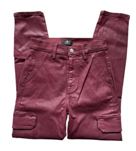 7 For All Mankind Size 26 Maroon Merlot Coated Crackle Faux Leather Skinny Pants - Picture 1 of 16