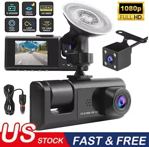 Car Dual Lens Dash Cam HD 1080P Front/Rear/Inside Video Recorder Camera G-sensor - Picture 1 of 10