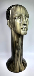 Maniquí de cerámica cabeza busto peluca sombrero soporte de exhibición aspecto mármol brillante Art Deco 23" - Imagen 1 de 13
