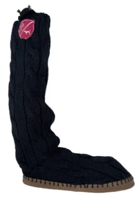 WOMEN PINK VICTORIA SECRETS SIZE M 7-8 BLUE WOOL CABLE SWEATER KNIT SLIPPER BOOT - Picture 1 of 4