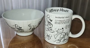 2 Stück Mickey Mouse KAFFEETASSE & MÜSLISCHALE Schwarz & Weiß Skizzenbuch Animation - Bild 1 von 6