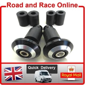 Motorcycle Bar End Caps Pair Small Slim Black & Silver Suit All Makes - Picture 1 of 11