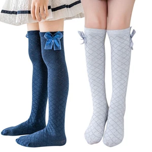 Knee High Girls Socks for Kids Children Golf Cotton Bow Long Tube Stitch Sock Ba - Picture 1 of 26