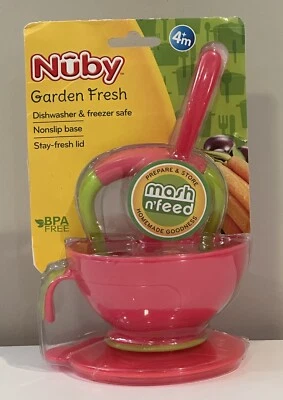 Nuby Garden Fresh Mash n' Feed Bowl w/ Spoon & Stay Fresh Lid, Non-Slip Base & - Image 1 of 2