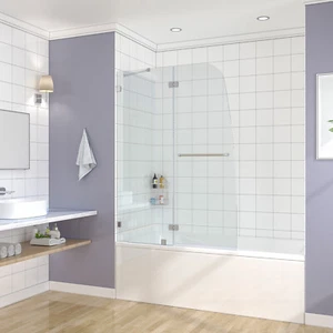 SUNNY SHOWER Hinged Shower Tub Door Screen Frameless 48''Wx58''H Polished Chrome - Picture 1 of 9