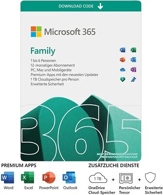 Microsoft 365 Family | 6 Benutzer | 1 Jahr | PC/Mac | Download-Version - Bild 1 von 4