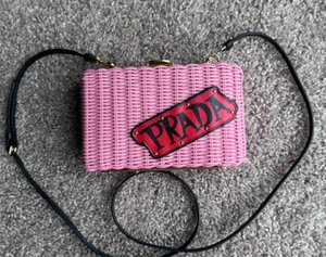 PRADA Pink Wicker Clutch Bag Saffiano Leather Spring 2018 Comic RARE - Picture 1 of 10