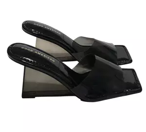 Good American Lucite Keilabsatz-Sandalen Pantoletten Absatz schwarz transparent Größe 9 Portugal - Bild 1 von 11