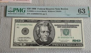 1996 US $20 Dollar Low Serial #478 AAA Block PMG - Picture 1 of 4